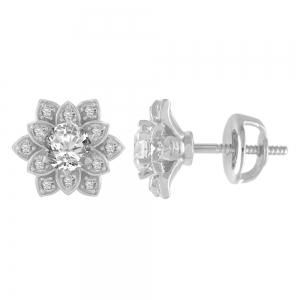 1/2 Ct. Center & 0.62 Ct. T.w. Lab-grown Diamond Flower Solitaire Stud Earrings - Novello In 14Kt White Gold