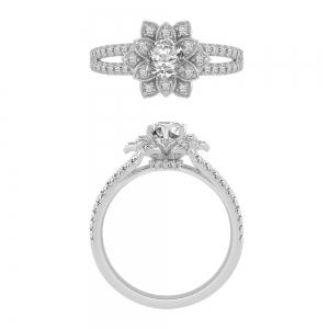 0.6 Ct. Center & 1.1 Ct. T.w. Lab-grown Flower Split Shank Engagement Ring - Novello In 14Kt White Gold