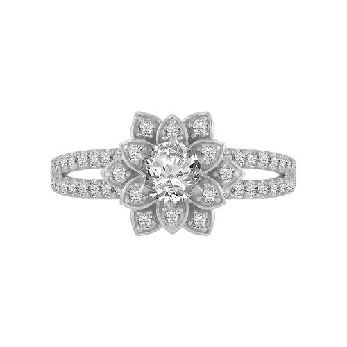 0.6 Ct. Center & 1.1 Ct. T.w. Lab-grown Flower Split Shank Engagement Ring - Novello In 14Kt White Gold