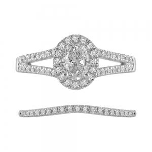 Diani® Brilliant-cut Oval Halo Bridal Ring Set - 1 Ct. T.w. in 14K White Gold