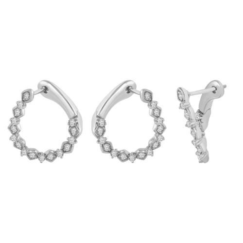 1/2 Ct. T.w. Diamond Bamboo Huggie Hoop Earrings In 10k White Gold