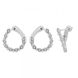 1/2 Ct. T.w. Diamond Bamboo Huggie Hoop Earrings In 10k White Gold