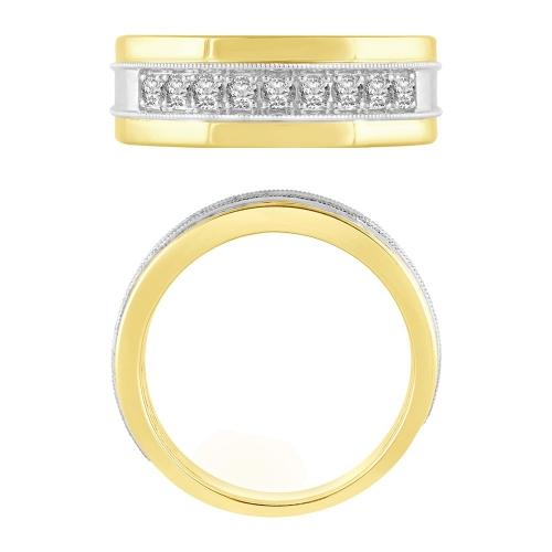 Novello Lab-grown Diamonds 9-Stone Princess-Cut Milgrain Men's Fashion Ring 0.50 Ct. T.w. in 14K Yellow White Gold