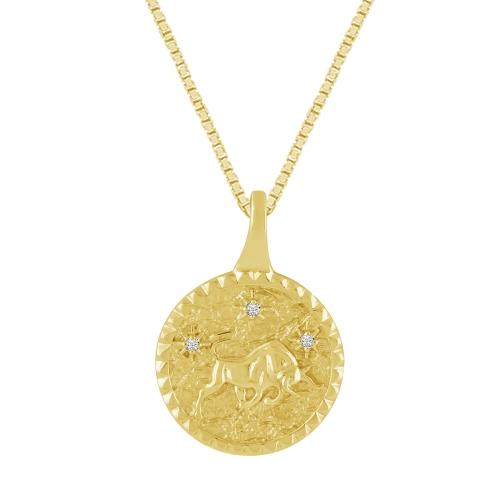 Taurus Zodiac Medallion Pendant - 0.02 Ct. T.w. in 10 K Yellow Gold