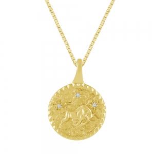 Taurus Zodiac Medallion Pendant - 0.02 Ct. T.w. in 10 K Yellow Gold