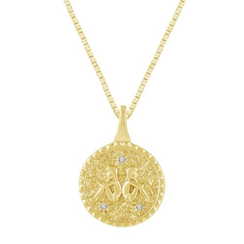 Gemini Zodiac Medallion Pendant - 0.02 Ct. T.w. in 10 K Yellow Gold
