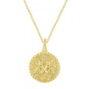 Gemini Zodiac Medallion Pendant - 0.02 Ct. T.w. in 10 K Yellow Gold
