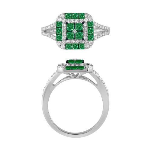 Square-cut Emerald Checkerboard Diamond Ring - 0.35 Ct. T.w. in 14K White Gold