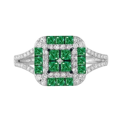 Square-cut Emerald Checkerboard Diamond Ring - 0.35 Ct. T.w. in 14K White Gold