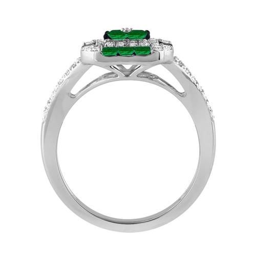 Square-cut Emerald Checkerboard Diamond Ring - 0.35 Ct. T.w. in 14K White Gold