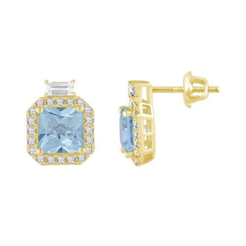 2.75 Ct. Aquamarine and 0.30 Ct. Sapphire Diamond  Earrings (0.05 Ct. T.W.)