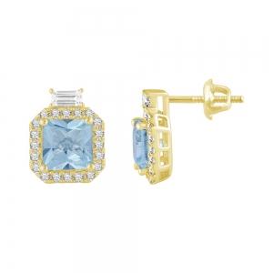 2.75 Ct. Aquamarine and 0.30 Ct. Sapphire Diamond  Earrings (0.05 Ct. T.W.)