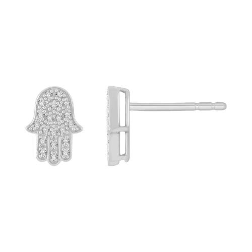 0.16 Ct. T.w. Diamond Hamsa Hand Stud Earrings In 10Kt White Gold