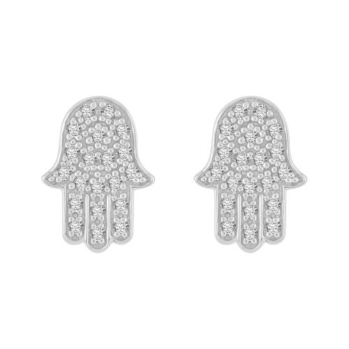 0.16 Ct. T.w. Diamond Hamsa Hand Stud Earrings In 10Kt White Gold