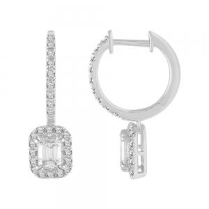 1 Ct. Center And 1.5 Ct. T.w. Lab-grown Diamond Center Emerald Dangling Earrings - Novello In 14Kt White Gold