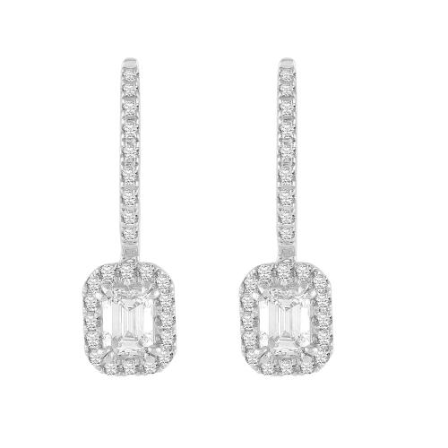 1 Ct. Center And 1.5 Ct. T.w. Lab-grown Diamond Center Emerald Dangling Earrings - Novello In 14Kt White Gold