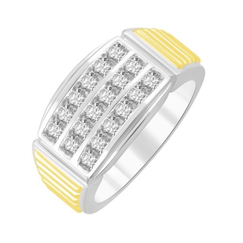 Ultimate Value® Lab-grown Diamonds 3-Row Channel-set with Ribbed Shoulders Men's Fashion Ring - 0.25 Ct. T.w. in 10K White Yellow Gold