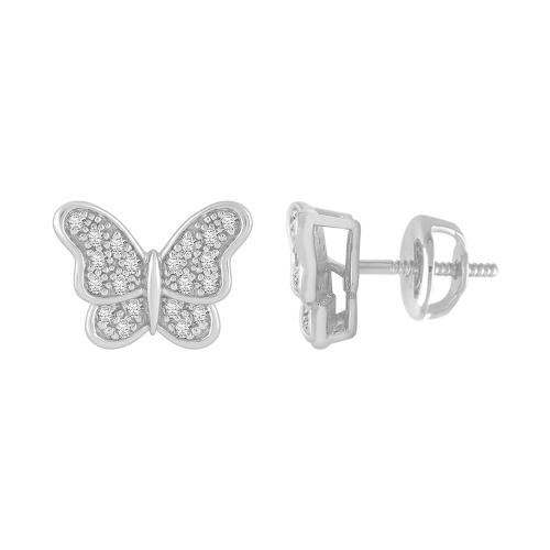 Novello 20 Diamonds Butterfly Screw Studs - 0.16 Ct. T.w. in 10K White Gold