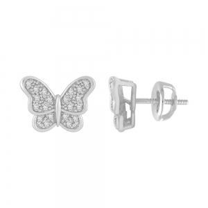 Novello 20 Diamonds Butterfly Screw Studs - 0.16 Ct. T.w. in 10K White Gold