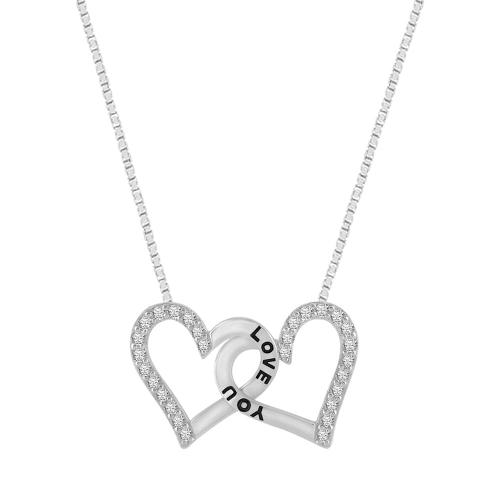 1/4 Ct. T.w. Lab-grown Diamond Two-hearts Necklace - Novello In 10Kt White Gold
