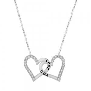 1/4 Ct. T.w. Lab-grown Diamond Two-hearts Necklace - Novello In 10Kt White Gold