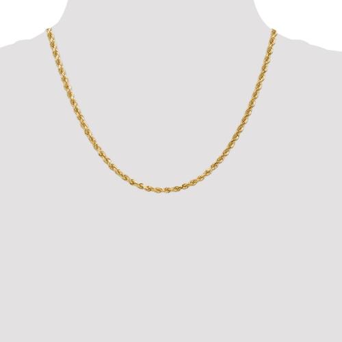 22 inch 3.5 mm Diamond Cut Solid Rope Chain Necklace In 14Kt Yellow Gold