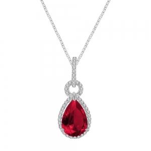 Pear-cut Ruby Halo and Loop Bail Diamond Pendant - 0.25 Ct. T.w. in 10K White Gold