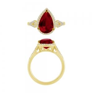 Pear-cut Ruby Halo with Diamond Accented Shank Ring - 0.25 Ct. T.w. in 10K Yellow Gold