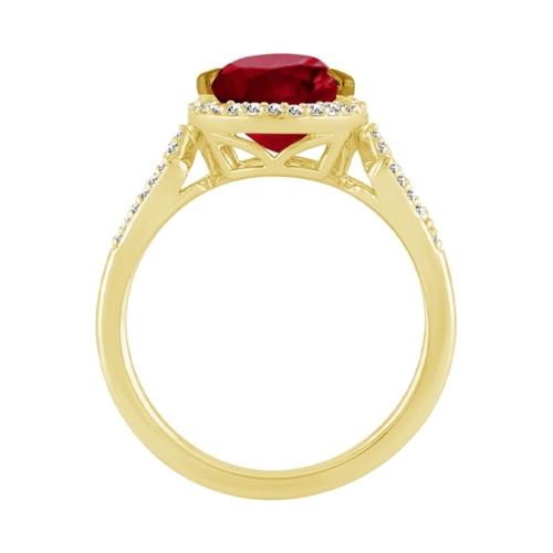 Pear-cut Ruby Halo with Diamond Accented Shank Ring - 0.25 Ct. T.w. in 10K Yellow Gold