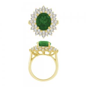 Oval Emerald with Double Halo Diamond Cocktail Ring - 2 Ct. T.w. in 14K Yellow Gold