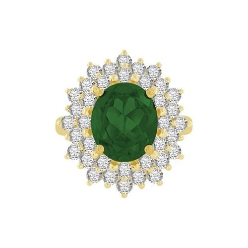 Oval Emerald with Double Halo Diamond Cocktail Ring - 2 Ct. T.w. in 14K Yellow Gold