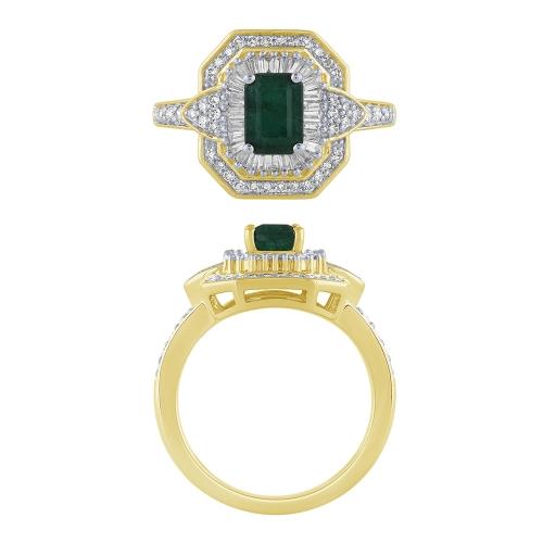 Emerald and Diamond Double Halo Ring - 0.50 Ct. T.w. in 14K Yellow Gold