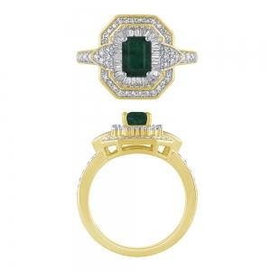 Emerald and Diamond Double Halo Ring - 0.50 Ct. T.w. in 14K Yellow Gold