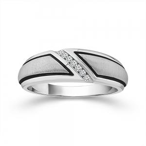 0.08 Ct. T.w. Diamond 7-stone Satin Finish Men Engagement Ring In 10Kt White Gold