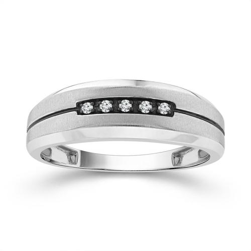 0.05 Ct. T.w. Diamond 5-stone Satin Black Men Engagement Ring In 10Kt White Gold