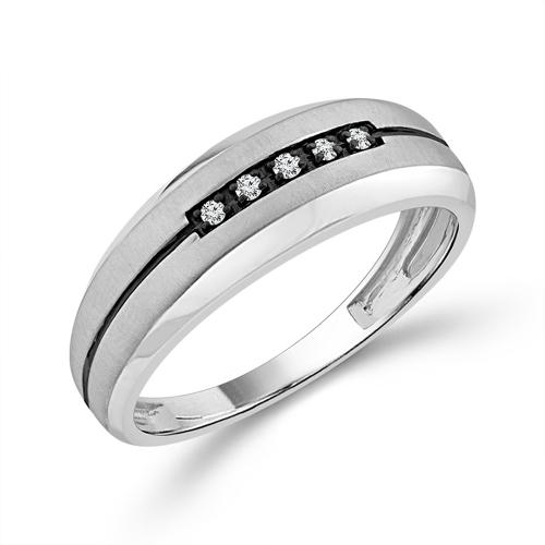 0.05 Ct. T.w. Diamond 5-stone Satin Black Men Engagement Ring In 10Kt White Gold