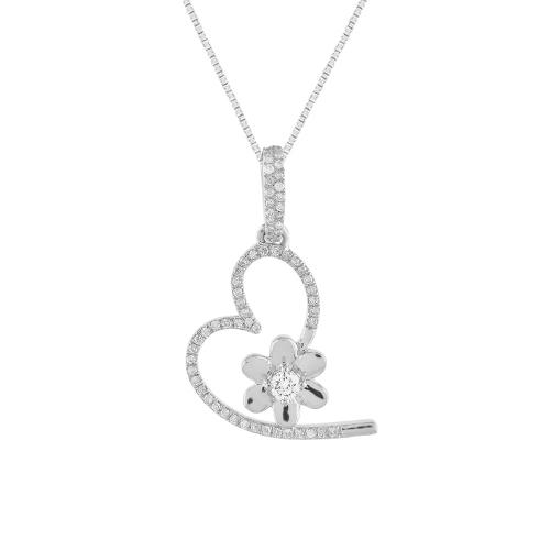 0.22CT. T.W. FLOWER HEART PENDANT IN 10KT GOLD