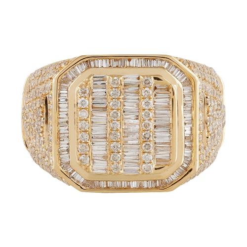 1 Ct. T.w. Diamond Baguette Hip Hop Rapper Men Fashion Ring In 14Kt Yellow Gold