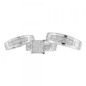 0.6 Ct. T.w. Diamond Trio Bridal Ring Set In 14Kt White Gold