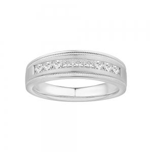 Ovani® Diamonds 9-stone Milgraine Princess-cut Channel-set Men's Wedding Band 1 Ct. T.w. in 18K White Gold