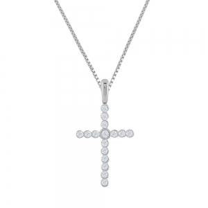 Diani® Prong-Set Cross Pendant - 0.50 Ct. T.w. in 14K White Gold