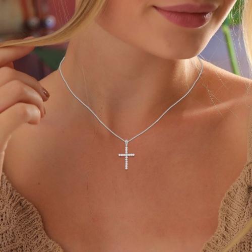 Diani® Prong-Set Cross Pendant - 0.50 Ct. T.w. in 14K White Gold