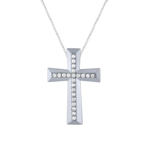 Diani® Channel-set Beveled Cross Pendant - 0.25 Ct. T.w. in 14K White Gold