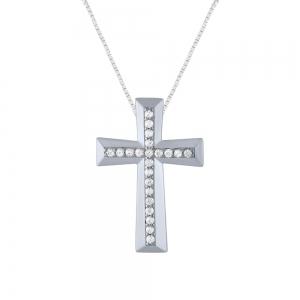 Diani® Channel-set Beveled Cross Pendant - 0.25 Ct. T.w. in 14K White Gold