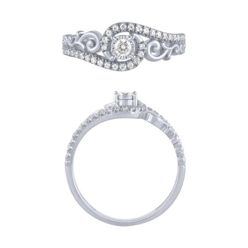 Lab-grown Diamond Round Halo RBC Bezel Pave-set Promise Ring 0.25 Ct. T.w. in 10K White Gold