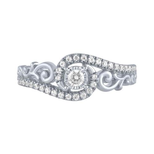 Lab-grown Diamond Round Halo RBC Bezel Pave-set Promise Ring 0.25 Ct. T.w. in 10K White Gold