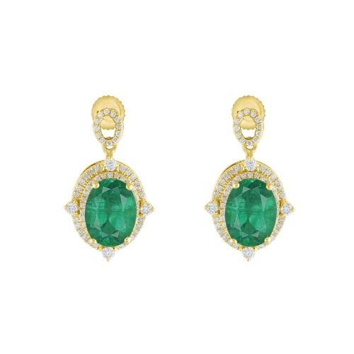 0.36 Ct. T.w. Diamond 2.4 Ct. Emerald Double Halo Earrings In 14Kt Yellow Gold