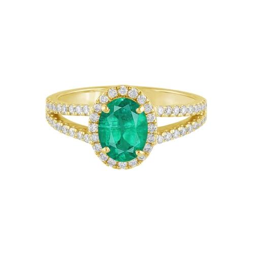 0.4CT. T.W. DIAMOND 1.00CT EMERALD HALO SPLIT SHANK LADYS RING IN 14KT GOLD