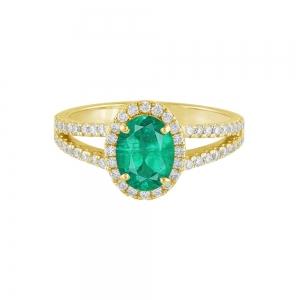 0.4CT. T.W. DIAMOND 1.00CT EMERALD HALO SPLIT SHANK LADYS RING IN 14KT GOLD