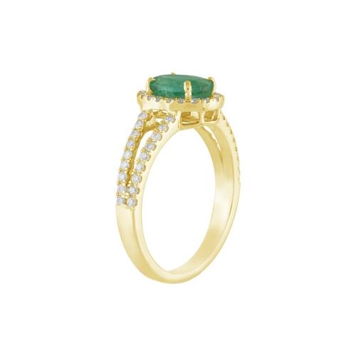 0.4CT. T.W. DIAMOND 1.00CT EMERALD HALO SPLIT SHANK LADYS RING IN 14KT GOLD